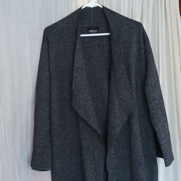 ZARA Knit Long open cardigan black white Size M - Picture 3 of 6